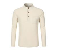 Henley - Maglietta da uomo a maniche lunghe, a nido d'ape, con colletto alto, in tinta unita, con bottoni a 1/4, Henley, per l'autunno, a maniche lunghe, per l'escursionismo, lo sport, traspirante