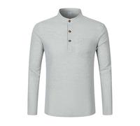 Henley - Maglietta da uomo a maniche lunghe, a nido d'ape, con colletto alto, in tinta unita, con bottoni a 1/4, Henley, per l'autunno, a maniche lunghe, per l'escursionismo, lo sport, traspirante