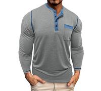 Henley - Maglietta da uomo a maniche lunghe con scollo rotondo, con tasca sul petto, traspirante, traspirante, per la palestra, casual, per tutti i giorni, Light Ashy, S