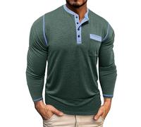Henley - Maglietta da uomo a maniche lunghe con scollo rotondo, con tasca sul petto, traspirante, traspirante, per la palestra, casual, per tutti i giorni, verde, L