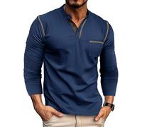 Henley - Maglietta da uomo a maniche lunghe, in cotone, stile casual, Blu, XXL