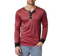 Henley - Maglietta da uomo a maniche lunghe, scollo rotondo e ampia vestibilità, traspirante, a righe colorate, a maniche lunghe per uomini (canottiera, adatta per l'uso quotidiano), Colore: rosso, XL