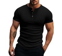 Henley - Maglietta da uomo estiva classica, in cotone, a maniche corte, con bottoni, casual, a maniche corte, per il tempo libero, classica, in cotone, leggera, traspirante, con bottoni