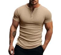 Henley - Maglietta da uomo estiva classica, in cotone, a maniche corte, con bottoni, casual, a maniche corte, per il tempo libero, classica, in cotone, leggera, traspirante, con bottoni