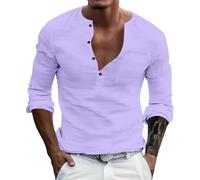 Henley - Maglietta estiva da uomo, a maniche lunghe, con bottoni singoli, scollo a V, tessuto leggero, maglietta casual per un comfort durante la stagione calda, Rosa acceso, XXL