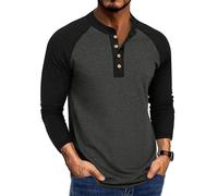 Henley - Maglietta leggera da uomo, a maniche lunghe, con frontiera, taglie forti, per interni ed esterni, vita quotidiana, F, XXL