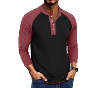 Henley - Maglietta leggera da uomo, a maniche lunghe, con frontiera, taglie forti, per interni ed esterni, vita quotidiana, E, XXL