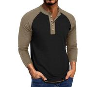 Henley - Maglietta leggera da uomo, a maniche lunghe, con frontiera, taglie forti, per interni ed esterni, vita quotidiana, A, XXL