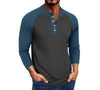 Henley - Maglietta leggera da uomo, a maniche lunghe, con frontiera, taglie forti, per interni ed esterni, vita quotidiana, C, L