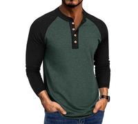 Henley - Maglietta leggera da uomo, a maniche lunghe, con frontiera, taglie forti, per interni ed esterni, vita quotidiana, G, 3XL