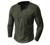 Henley - Maglione da uomo con scollo a V, a maniche lunghe, con bottoni, casual, con bottoni, vestibilità aderente, taglie forti, verde militare, M