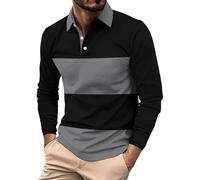 Henley, polo da uomo a maniche lunghe, alla moda, con risvolto, per lavoro, lavoro, vacanze, passeggiate all'aperto, Grigio, 3XL