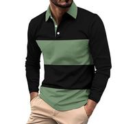 Henley, polo da uomo a maniche lunghe, alla moda, con risvolto, per lavoro, lavoro, vacanze, passeggiate all'aperto, Verde, L