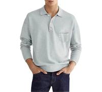 Henley Polo da uomo a maniche lunghe top da uomo primavera maniche lunghe scollo a V tinta unita casual top camicia per lavoro vacanze all'aperto passeggiate, Grigio, M
