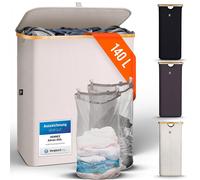 HENNEZ Cesta Del Bucato Adrian 140L XL Portabiancheria con Coperchio Pieghevole