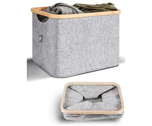 HENNEZ Cesta Giochi Bambini Cesta Portabiancheria 40L Feltro Bassa Larga Rigida - Cesto Giochi Bambini Grigio Chiaro Salvaspazio Pieghevole Cesta Porta Panni Sporchi Morbida - Scatola Portaoggetti