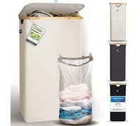 HENNEZ - Cesto per Biancheria con Coperchio Beige 100L - - per Biancheria Sporca in Vimini - da Bagno - Salvaspazio