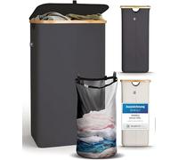 HENNEZ - Cesto per Biancheria Sporca con Coperchio Grigio 100L - in Vimini - per Bagno - Salvaspazio