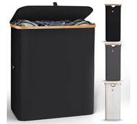 HENNEZ - Cesto Portabiancheria con Coperchio Nero - Cesta Portapanni con 2 Scomparti da 140L - Cesto Biancheria Sporca Salvaspazio - Cesto Panni Sporchi Capiente