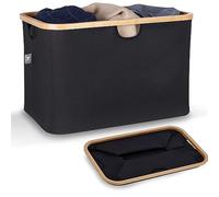 HENNEZ - Cesto portabiancheria nero 60L - Cesta portabiancheria - Portabiancheria salvaspazio - Portabiancheria sporca - Cesto portaoggetti - Porta biancheria sporca per bagno - Cestone portagiochi
