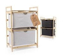 HENNEZ Scaffale da bagno a 2 scomparti, in bambù con ripiano e 2 cestini, mensola da bagno con cassetti e cassetti, ideale come comò e cesto della biancheria, porta biancheria con cassetti in tessuto