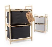 HENNEZ Scaffale da bagno a 2 scomparti, in bambù con ripiano e 2 cestini, mensola da bagno con cassetti e cassetti, ideale come comò e cesto della biancheria, porta biancheria con cassetti in tessuto