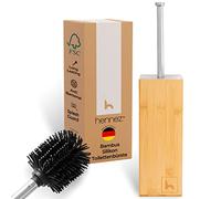 HENNEZ Scopino per WC in silicone con porta scopino in bambù, con supporto, porta scopino per WC, scopino in silicone, scopino per WC in silicone
