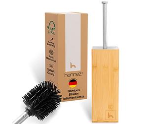 HENNEZ Scopino WC in silicone con porta scopino in bambù, scopino in silicone con supporto in bambù, scopino WC