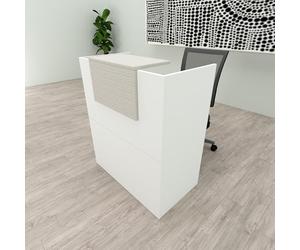 Henor Bancone OJA 80x50x107 cm con 4 livellatori Bianco e Quercia Stel | Piano interno di lavoro e piano da 19 mm. Per reception, ufficio, clinica, parrucchiere, negozio o assistenza clienti.