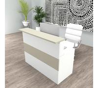 Henor Bancone Reception Cidacos. 100 x 60/75 x 110 cm. Legno Con tavolo interno. Ideale per ufficio, reception, attenzione, commercio. Bianco Opaco e Quercia Stel