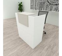 Henor Bancone Reception Oja. 80x50x107 cm. Legno Con tavolo interno. Ideale per ufficio, reception, attenzione, commercio. Bianco Opaco Quercia Stel