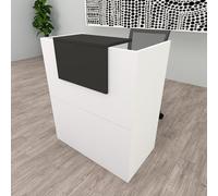 Henor Bancone Reception Oja. 80x50x107 cm. Legno Con tavolo interno. Ideale per ufficio, reception, attenzione, commercio. Bianco Opaco Grafite Opaco