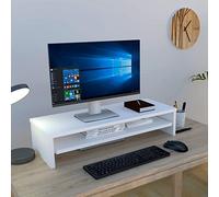 Henor Supporto monitor Rialzo Tv con vassoio estraibile Legno FSC® 82 x 32 x 18 cm. Portata 50 kg. Bianco