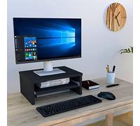 Henor Supporto monitor Rialzo Tv in legno con vassoio estraibile 42x32x18 cm. Portata 50 kg. Grafite