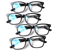 Henotin Confezione da 4 occhiali da lettura con blocco della luce blu, per donne e uomini, con cerniera a molla, anti raggi UV, occhiali da nerd quadrati, Colore misto-B, Medium