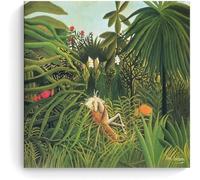Henri Rousseau《L'attacco del giaguaro》Arte della parete su tela Henri Rousseau Poster e stampe Henri Rousseau Dipinto per la decorazione della parete domestica 40x40cm senza cornice