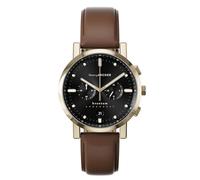 Henry ARCHER KVANTUM Ibrido meca-quarzo Cronografo Acciaio Oro Data Nero Marrone Pelle Zaffiro Orologio Uomo