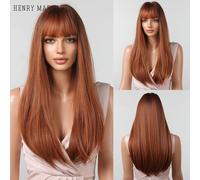 HENRY MARGU parrucche sintetiche marroni rosse parrucche lunghe dritte con frangia Cosplay/uso quotidiano capelli in rame allo zenzero per le donne resistenti al calore LC257-1 wig