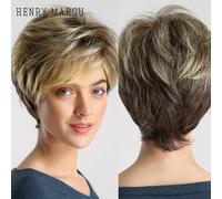 HENRY MARGU Radice scura Ombre Marrone Biondo Parrucche per capelli corti Parrucca sintetica soffice taglio pixie per donne bianche nere Resistente al calore SS167-1 wig