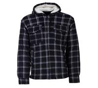 Henry Terre Giacca da boscaiolo, da uomo, con cappuccio, da lavoro, in flanella, foderata a quadretti, blu navy, XXL