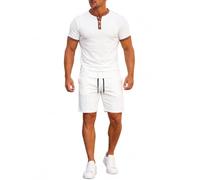 Henry - Tuta da uomo a maniche corte con bottoni, con colletto e bottoni, tuta da ginnastica da uomo, con elastico in vita, comodi e delicati sulla pelle, per palestra, corsa, jogging, allenamento di