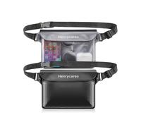 Henrycares 2 Pezzi Marsupio Impermeabile Mare, IPX8 Borsa Impermeabile con Tripla Tenuta, Cintura Regolabile Estesa, Busta Impermeabile Mare per Subacqueo, Spiaggia, Kayak (Nero+cristallo Grigio)