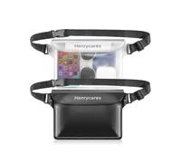 Henrycares 2 Pezzi Marsupio Impermeabile Mare, IPX8 Borsa Impermeabile con Tripla Tenuta, Cintura Regolabile Estesa, Busta Impermeabile Mare per Subacqueo, Spiaggia, Kayak (Nero+cristallo Bianco)