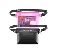 Henrycares 2 Pezzi Marsupio Impermeabile Mare, IPX8 Borsa Impermeabile con Tripla Tenuta, Cintura Regolabile Estesa, Busta Impermeabile Mare per Subacqueo, Spiaggia, Kayak (Nero+cristallo Rosa)