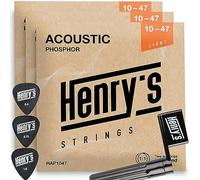 HENRYS® 3 Pack Corde Chitarra Acustica 10-47 - Avvolgicorde & 3 Plettri & E1 Corde Extra - Phosphor Bronze Corde Per Chitarra Acustica - Acoustic Guitar Strings 3 Sets