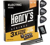 HENRYS® 3er-Pack Gitarrensaiten E Gitarre 10-52 - Saiten E Gitarre Saiten Medium - Extra 3 E1-Saite & 3 Plektren & Saitenkurbel - Electric Guitar Strings Set