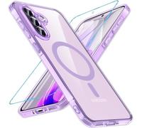 Hensinple Cover per Samsung A56 5G con Vetro Temperato, Custodia Magnetica Samsung Galaxy A56 Antiurto Trasparente Retro Case Resistente ai Graffi, Lilla