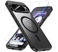 Hensinple Custodia magnetica per Google Pixel 9 e 9 Pro con pellicola protettiva in vetro temperato, adatta per MagSafe, cover posteriore trasparente antiurto a 360°, nera