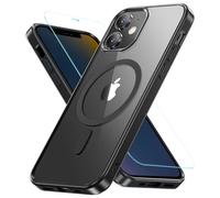 Hensinple Custodia magnetica per iPhone 12 Mini da 5,4", con vetro di protezione contro gli urti, protezione militare, protezione completa, per iPhone 12 Mini, colore nero