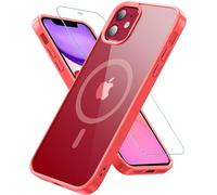 Hensinple Magnetica Cover per iPhone 11 con Vetro Temperato, Compatibile con MagSafe, Custodia Antiurto Posteriore Sottile Graffi Paraurti in TPU Bumper - Rosso